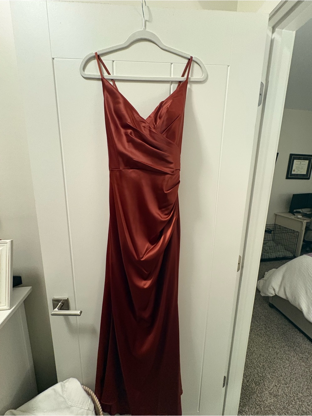 David's Bridal Satin Slip Gown in Rust Red